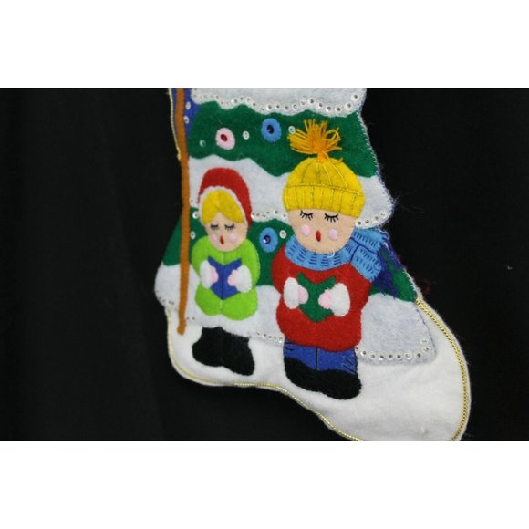 Felt Blue Christmas Sequins Stocking Carolers Xmas Tree Ornaments Holiday - Picture 2 of 5